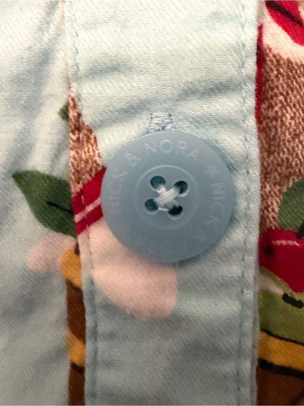 Nick & Nora Light Blue Apple Harvest sock monkeyNightshirt with pockets. XL. - Picture 5 of 9